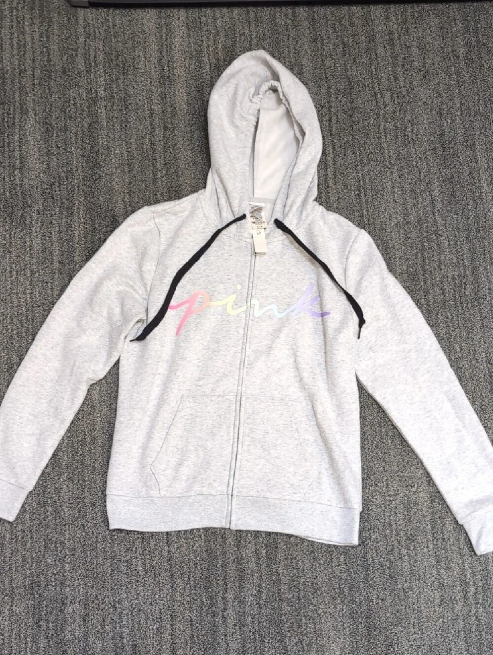 NWT PINK Victoria's Secret Light Gray Hoodie & Joggers Set Pastel Logo Medium - Picture 2 of 10